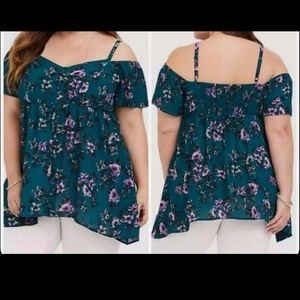 Torrid Green Floral Cold Shoulder 2XL